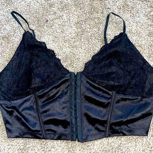 Black lace and silk corset top